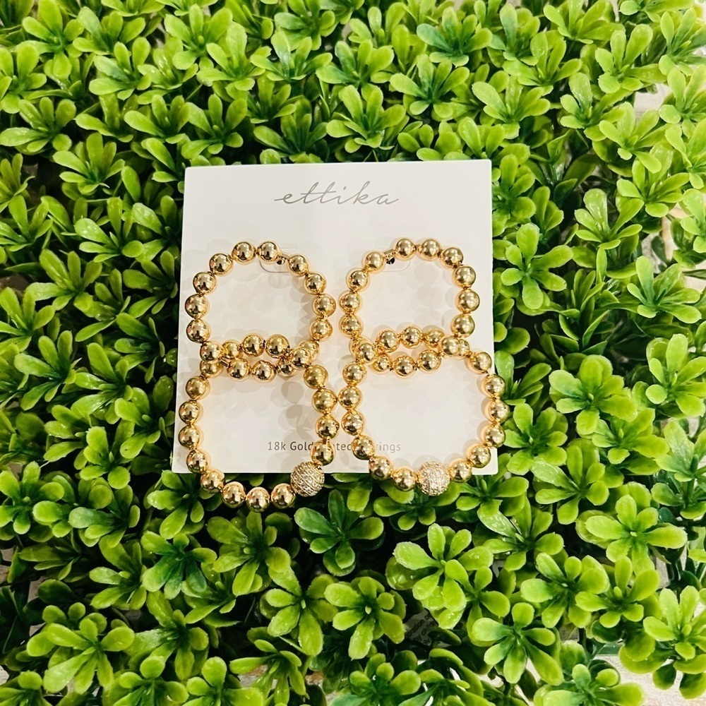 ETTIKA REVOLVE 18k GOLD PLATED BEADED DOUBLE LOOP EARRINGS